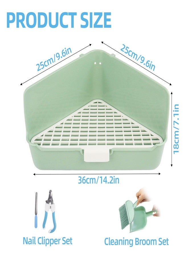 Dmnnlp Large Rabbit Litter Box 10" x 10" x 7" with Broom & Grooming Kit, Low-Entry Corner Toilet Pan for Potty Training Rabbits Bunny Guinea Pigs Ferrets (Green) - Image 2
